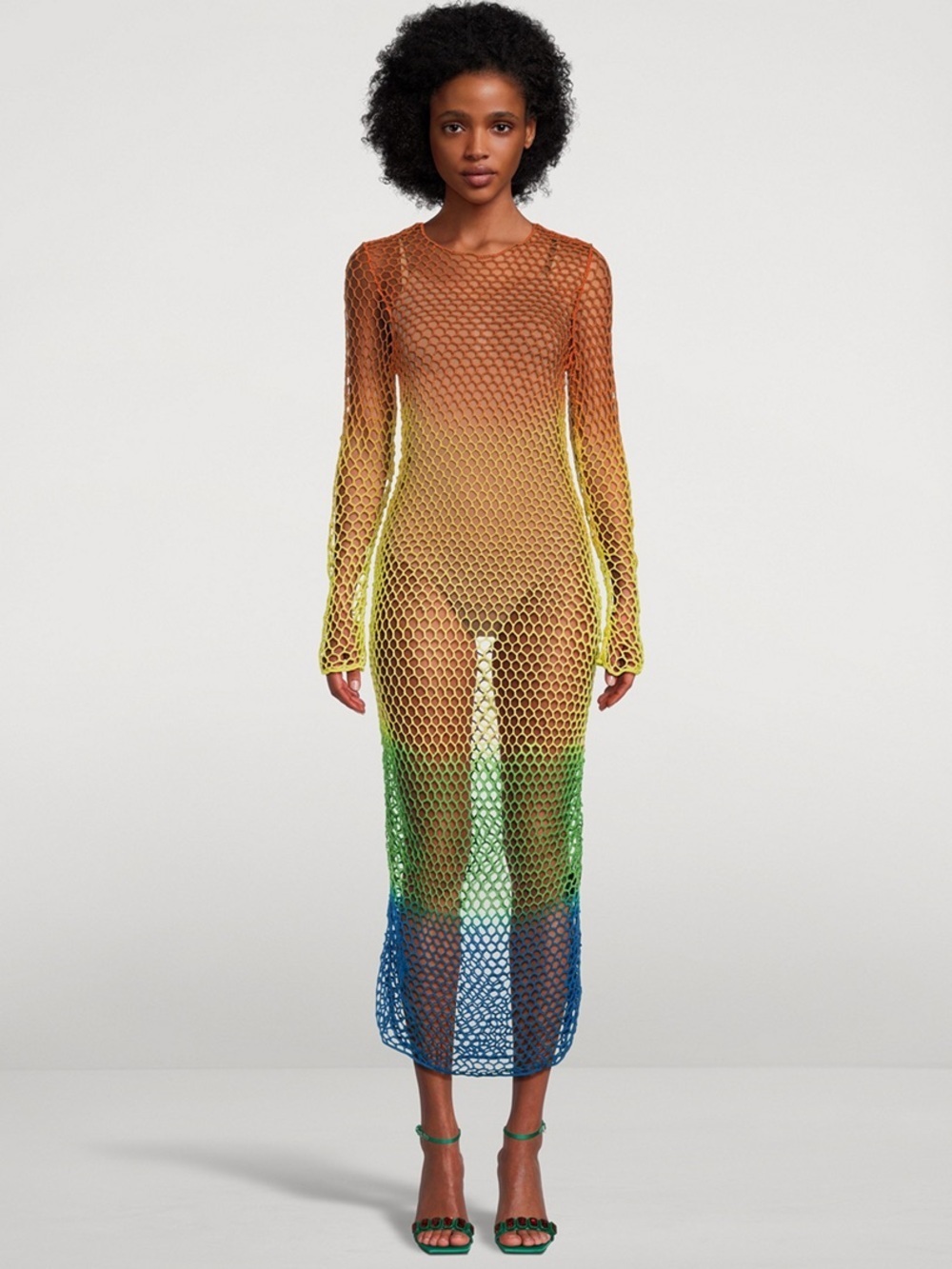 AGR Rainbow Gradient Crochet Open Weave Maxi Dress Pride Size Medium VGUC